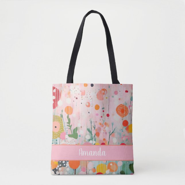 individual colourful flower acryl painting style tote bag (Front)
