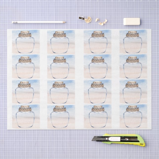 Individual Jars & Coastal Background Decoupage  Tissue Paper (Craft)