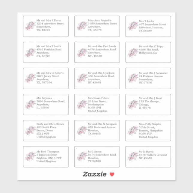 Individual Name and Address Wedding Guests Floral (Sheet)