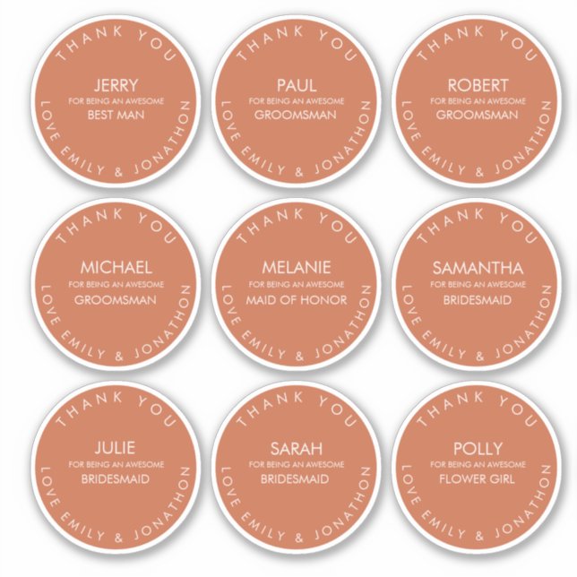 Individual Name Thank You Bridal Party Terracotta (Front)