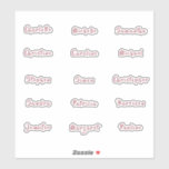 Individual Names Elegant Rose Gold Calligraphy<br><div class="desc">Clear Vinyl custom cut stickers with single individual names in rose gold pink coloured calligraphy script; easy to edit with each of your guests/bridal party names. Useful for lots of wedding projects such as DIY favours,   glasses,  place cards,  invitations/envelopes,  just choose the sheet size to suit your needs.</div>