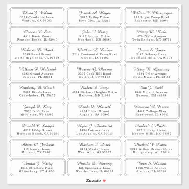 Individual  Wedding Guest Address Labels (Sheet)