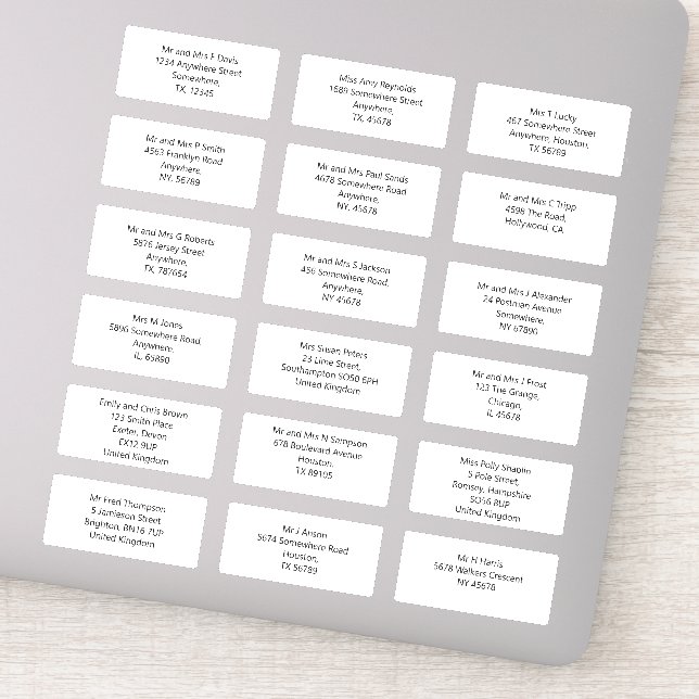 Individual Wedding Guest Name Address Sans Style (Detail)