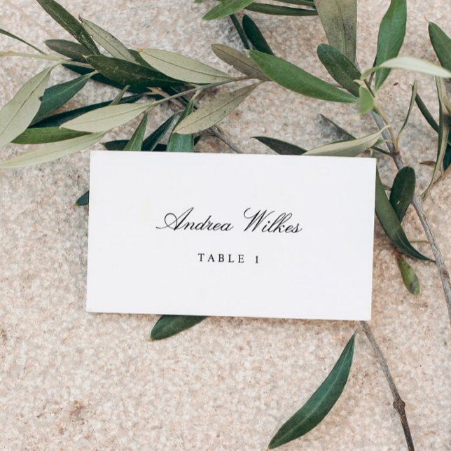 Individually Personalised Wedding Place Cards Flat (Individual personalized flat wedding place cards - black and white - classic and simple)