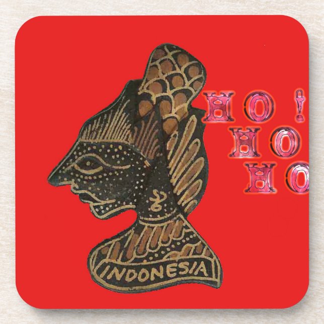 Indonesi Shadow Puppet Hohoho Design on Red canvas Coaster (Front)