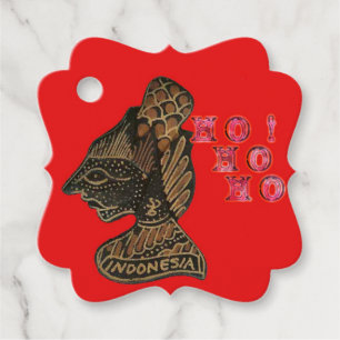 Indonesi Shadow Puppet Hohoho Design on Red canvas Favour Tags
