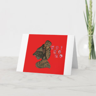 Indonesi Shadow Puppet Hohoho Design on Red canvas Holiday Card