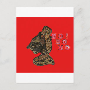 Indonesi Shadow Puppet Hohoho Design on Red canvas Holiday Postcard