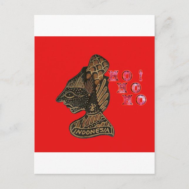 Indonesi Shadow Puppet Hohoho Design on Red canvas Holiday Postcard (Front)