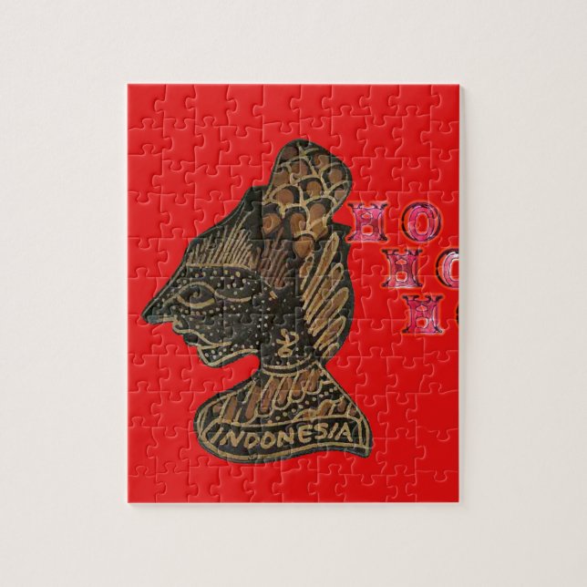 Indonesi Shadow Puppet Hohoho Design on Red canvas Jigsaw Puzzle (Vertical)