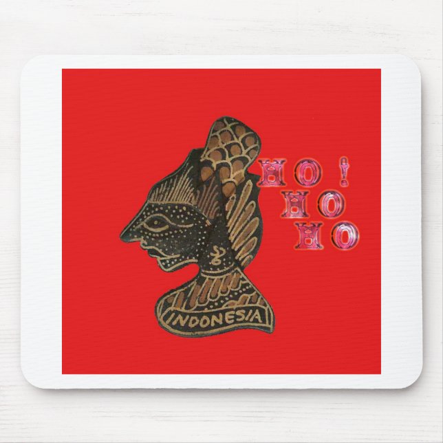 Indonesi Shadow Puppet Hohoho Design on Red canvas Mouse Mat (Front)