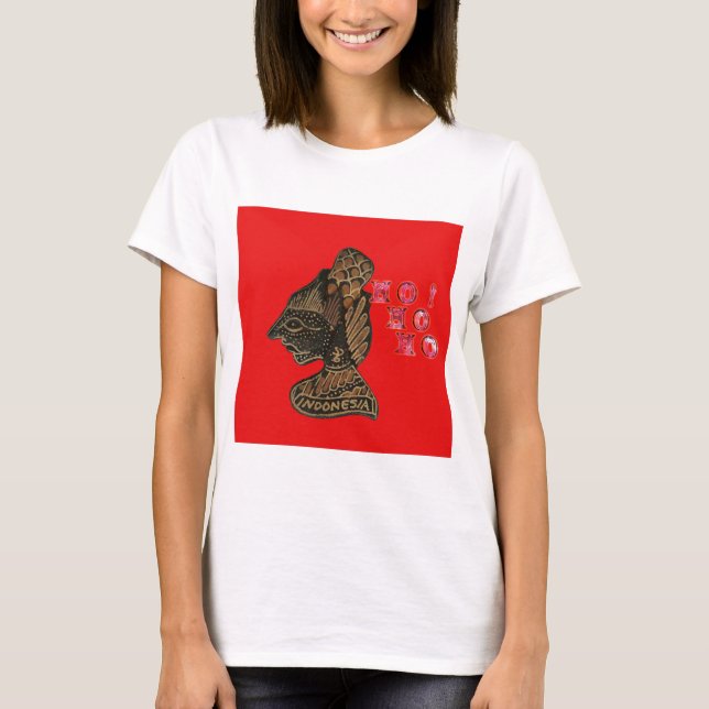 Indonesi Shadow Puppet Hohoho Design on Red canvas T-Shirt (Front)