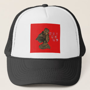 Indonesi Shadow Puppet Hohoho Design on Red canvas Trucker Hat