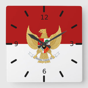 Indonesia flag-emblem square wall clock