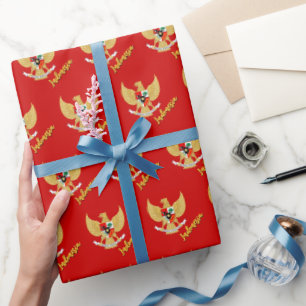 Indonesia Gifts wrapping, Indonesian Flag, Emblem Wrapping Paper
