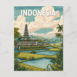 Indonesia Illustration Travel Art Vintage Postcard