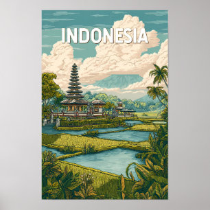 Indonesia Illustration Travel Art Vintage Poster