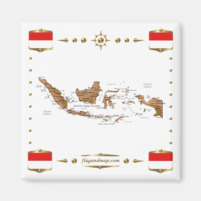 Indonesia Map + Flags Magnet (Front)