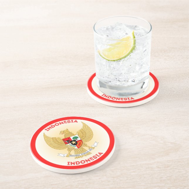 Indonesia National Emblem Circle Shape Coaster (Side)