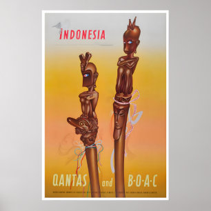 Indonesia Print BOAC Travel Poster Indonesian Art