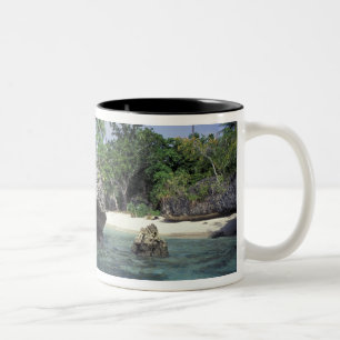 Indonesia. Rock formations along shore Two-Tone Coffee Mug