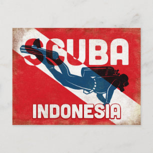Indonesia Scuba Diver - Blue Retro Postcard