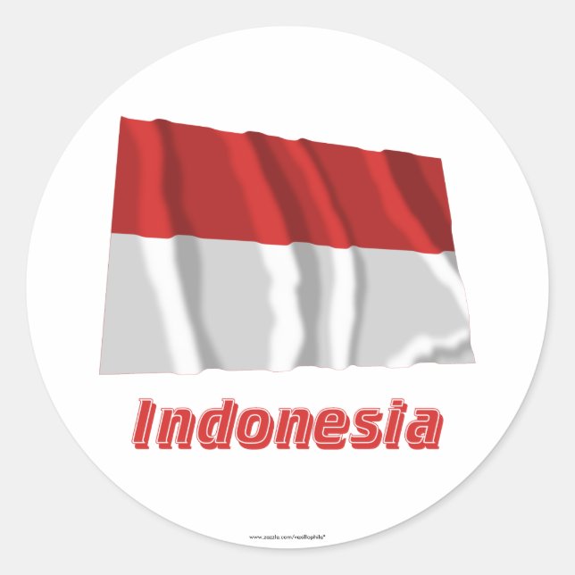 Indonesia Waving Flag with Name Classic Round Sticker (Front)