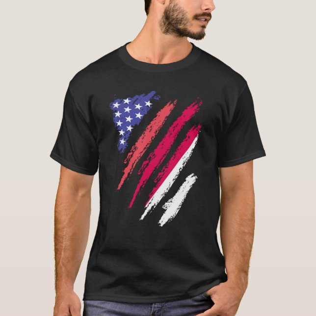 Indonesian American Patriot Grown Heart Flag Strip T-Shirt (Front)