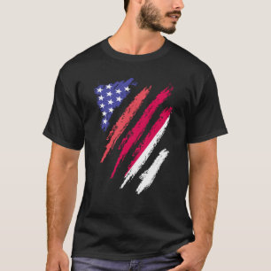 Indonesian American Patriot Grown Heart Flag Strip T-Shirt
