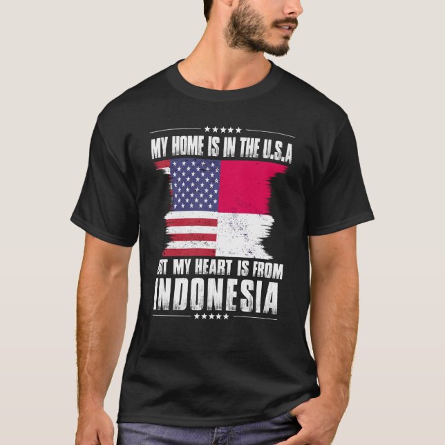 Indonesian American Patriot Grown Proud Home Heart T-Shirt (Front)