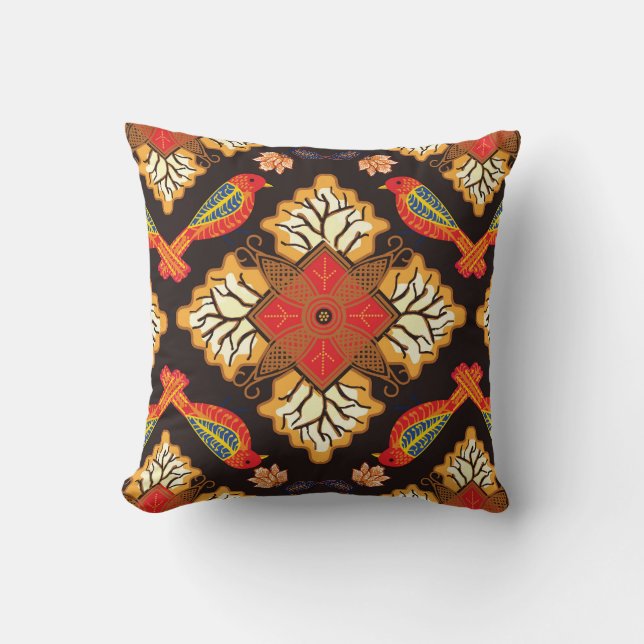 Indonesian batik: flora fauna motif. cushion (Front)
