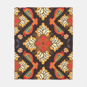 Indonesian batik: flora fauna motif. fleece blanket