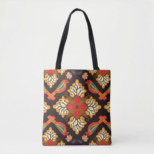 Indonesian batik: flora fauna motif. tote bag (Front)