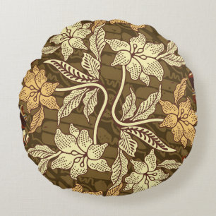 Indonesian batik motifs with flora and fauna patte round cushion