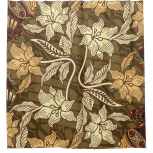 Indonesian batik motifs with flora and fauna patte shower curtain