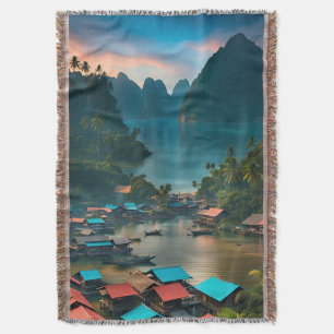 Indonesian Fishing Village Throw Blanket