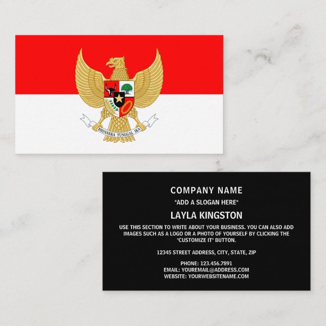 Indonesian Flag & National Emblem, Indonesia Business Card (Front/Back)