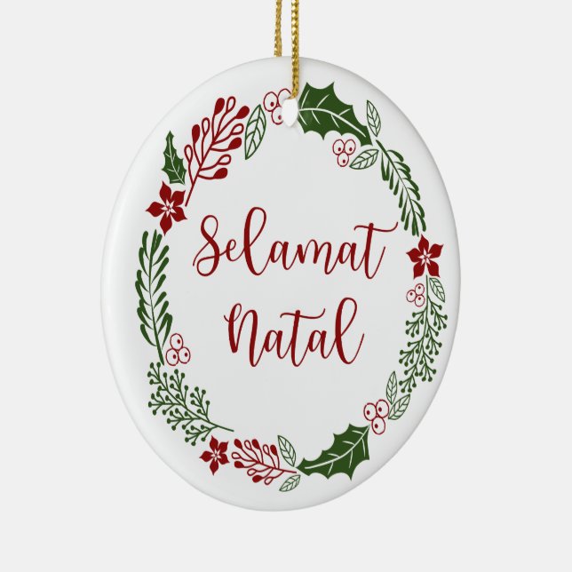 Indonesian Merry Christmas Wreath, Selamat Natal Ceramic Tree Decoration (Right)