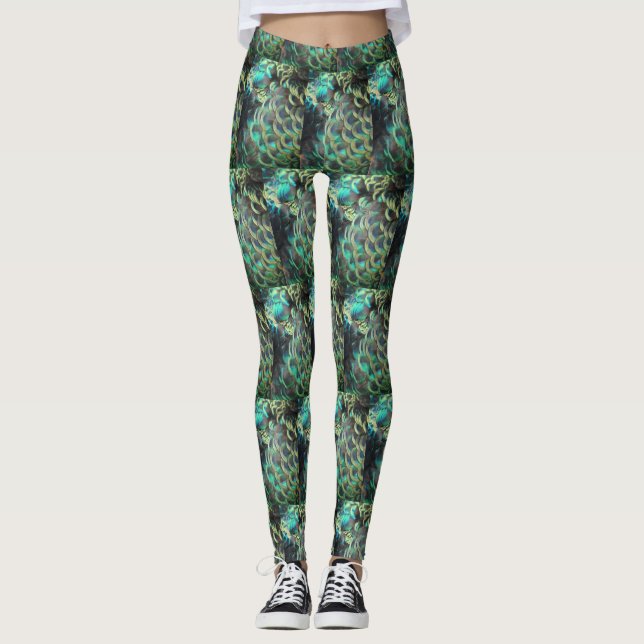 Indonesian Peacock Feathers Tiling Pattern Legging (Front)