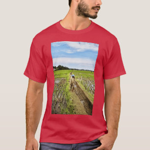 Indonesian rural landscape with a farmer walking t T-Shirt