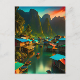 Indonesian Small Fishing Village Postcard