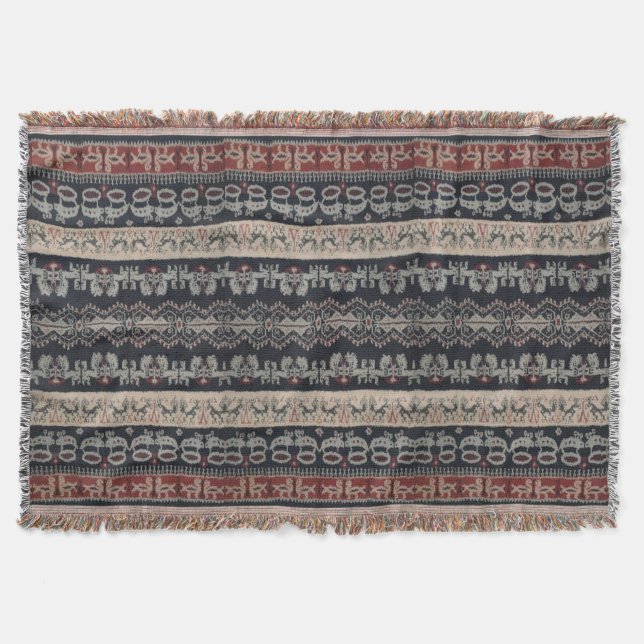 Indonesian Tribal Ikat Textiles Weavings Indonesia Throw Blanket (Front)