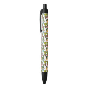 Indoor Cactus & Succulents In Pots Pattern Black Ink Pen