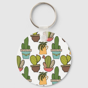 Indoor Cactus & Succulents In Pots Pattern Key Ring