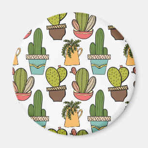 Indoor Cactus & Succulents In Pots Pattern Magnet