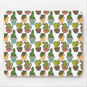 Indoor Cactus & Succulents In Pots Pattern Mouse Mat