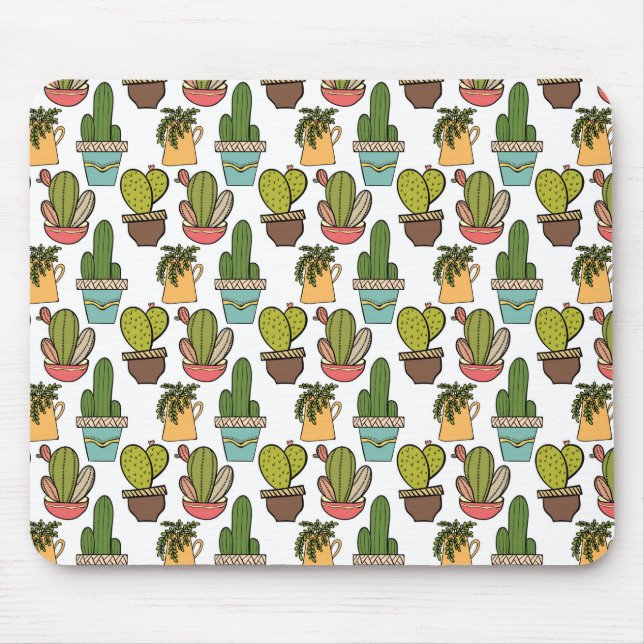 Indoor Cactus & Succulents In Pots Pattern Mouse Mat (Front)