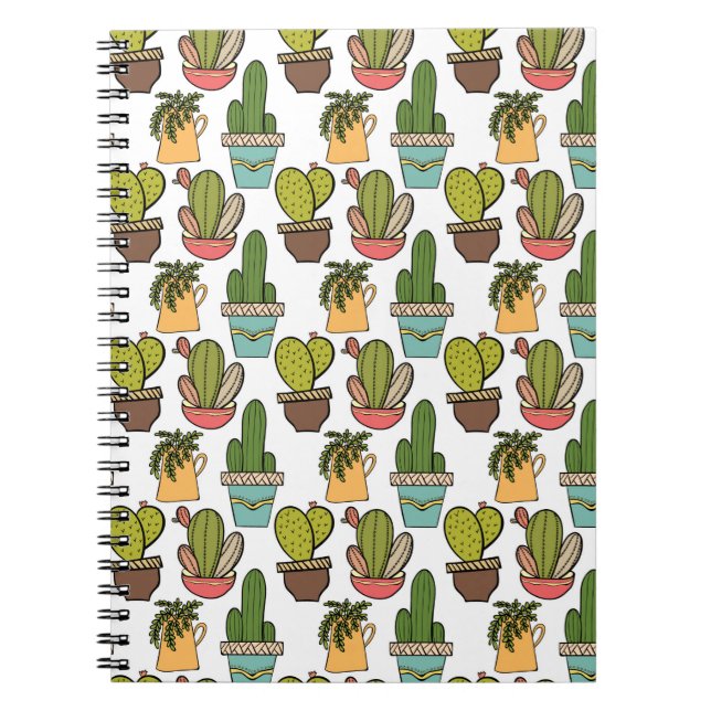 Indoor Cactus & Succulents In Pots Pattern Notebook (Front)