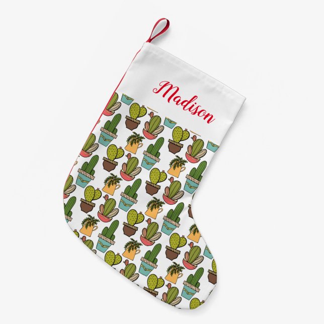 Indoor Cactus & Succulents In Pots Pattern Small Christmas Stocking (Front (Hanging))