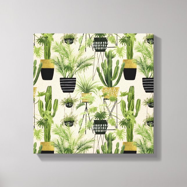 Indoor Oasis | Plant Lineup Pattern Canvas Print (Front)